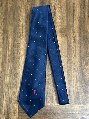 Yves Saint Laurent YSL Navy Silk Tie with Small Dot Motif